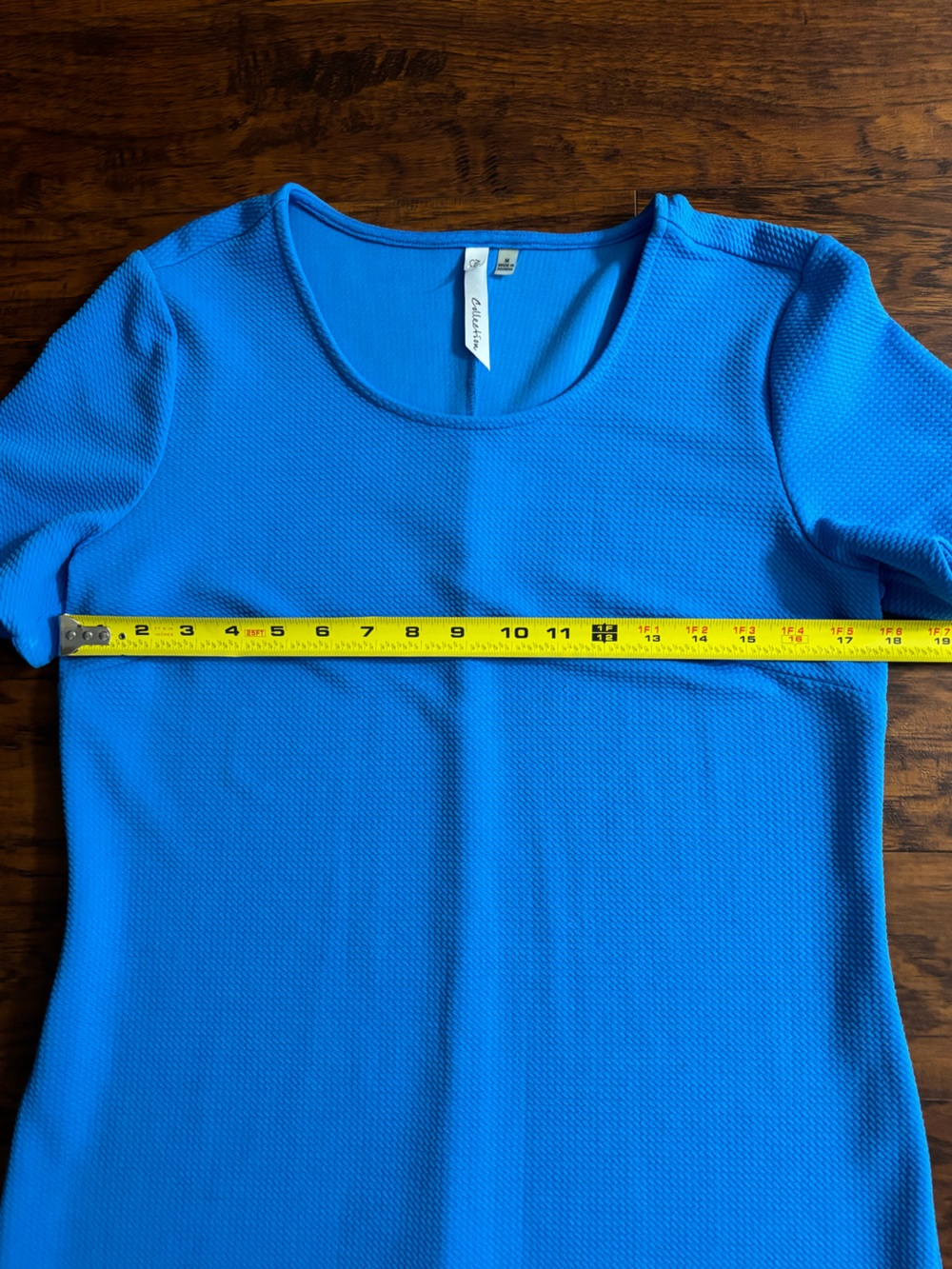 NY Collection Scallop Hem Shift Dress Aqua Blue Waffle Knit Professional Midi - Picture 3 of 9